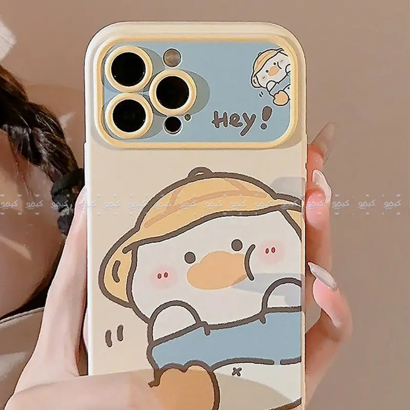 Beige Duck Character Full-Body Soft Phone Case – Cute Cartoon Style 1