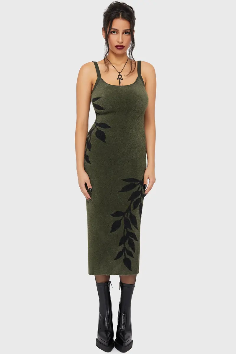 Grim Ferns Botanical Print Midi Dress 1