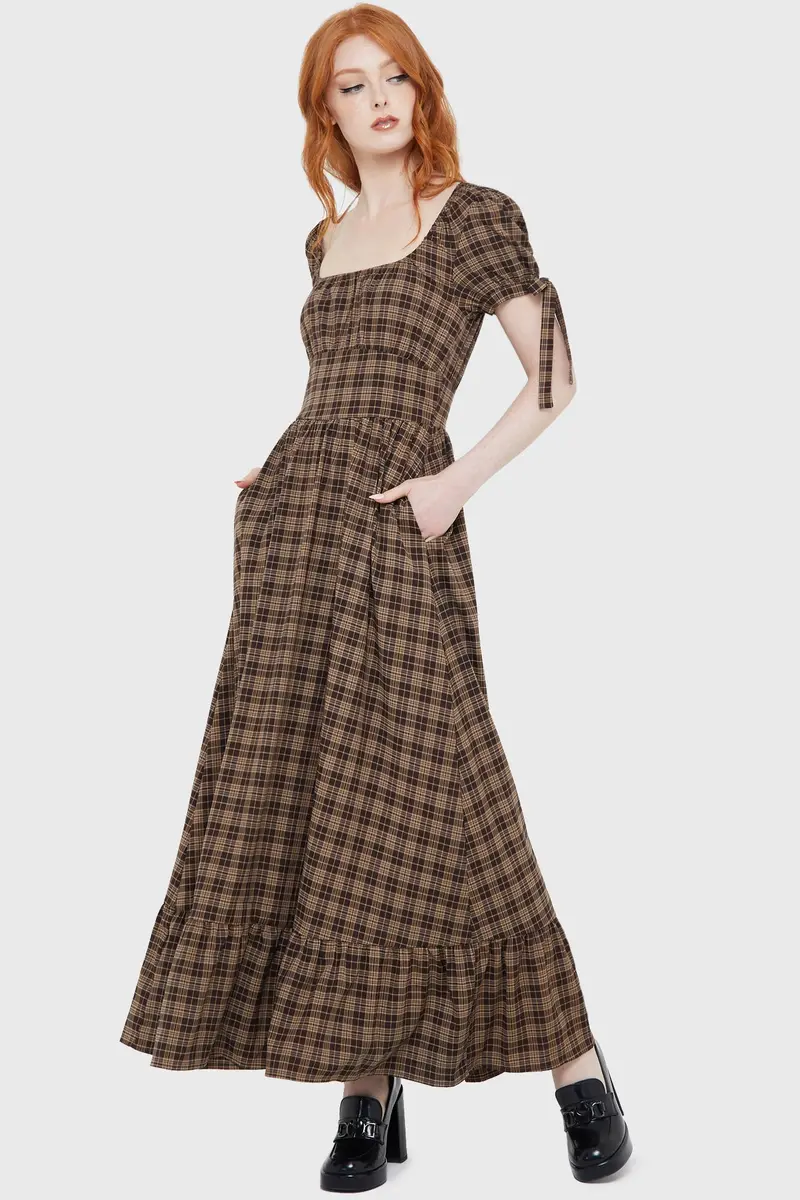 Grim Gretchen Tartan Mini Dress In Brown 1