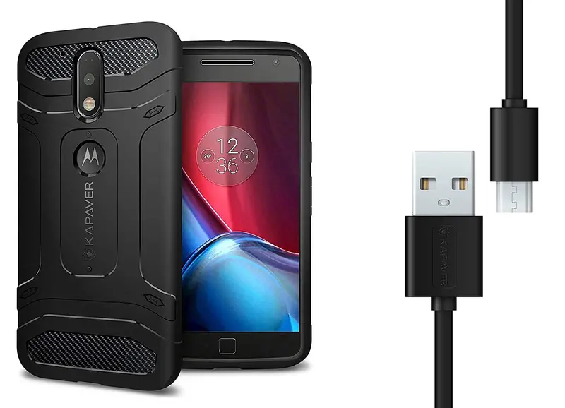 Rugged Protective Back Cover Case With Built-In Micro Usb Cable For Moto G4 & G4 Plus – Black 1