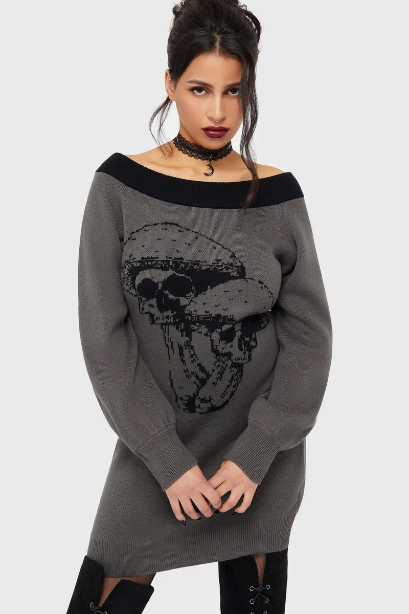 Skull-Embossed Sweater Dress 1