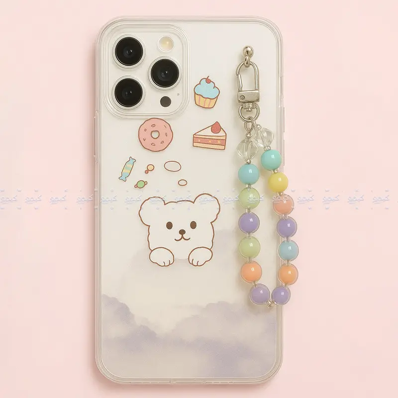 Space Bear Beaded Lanyard Iphone 13 Pro Max Case – Crystal-Embedded Clear Protective Cover 1